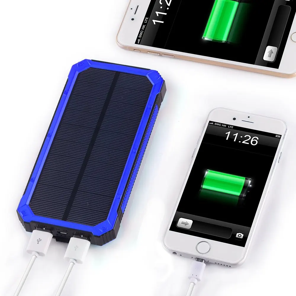 Перезаряжаемый внешний аккумулятор на солнечной энергии с 2 usb портами 1500 мАч со