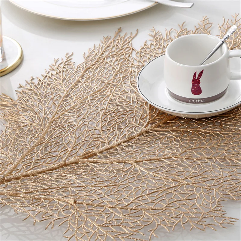 place mat for dining table coasters lotus leaf Palm leaf simulation plant PVC cup coffee tablemats kitchen Christmas Home Decor