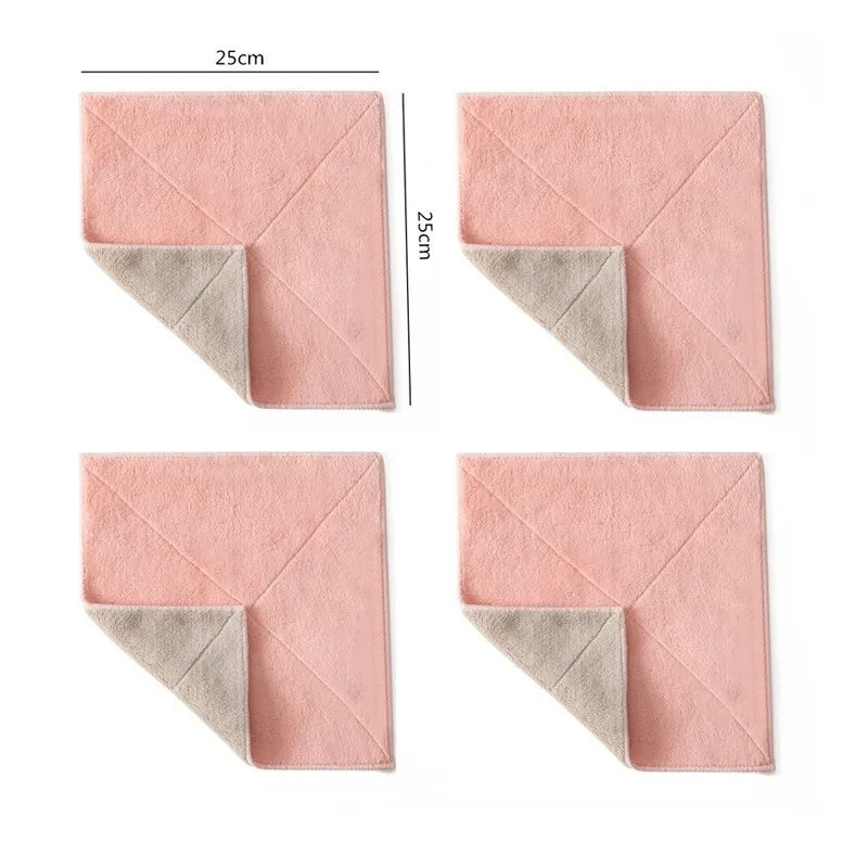 4 pcs Pink Coffee 4 шт./лот, домашнее кухонное полотенце, супер абсорбент, чистая ткань, салфетка для раковины, полиэфирное чистящее полотенце, бытовые чистящие инструменты - Цвет: 4 pcs Pink Coffee