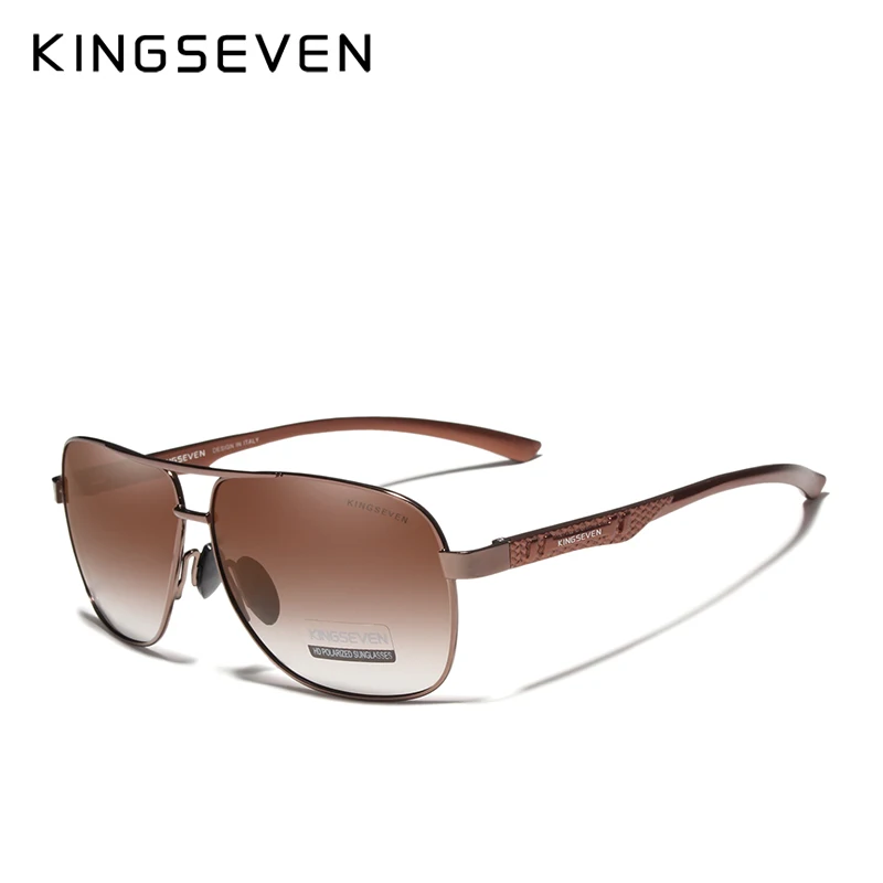Brown KINGSEVEN, фирменный дизайн, поляризованные алюминиевые солнцезащитные очки, мужские, для вождения, синие, зеркальные, солнцезащитные очки для мужчин, очки, Gafas De Sol - Цвет линз: Brown