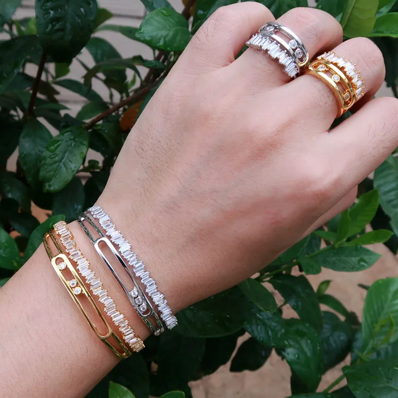 Модные Роскошные Мать браслет белый двигаться Камень Свадебный и с кольцом