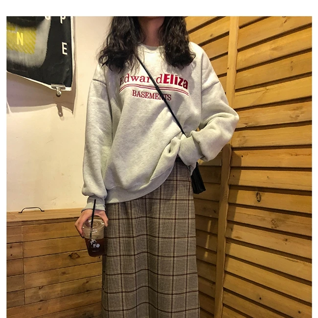Вышивка письмо толстовки кофты Harajuku толстовка с вырезом под горло женская одежда