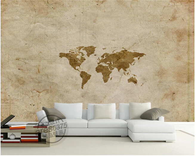 Объемные большие фрески на заказ Настенная карта мира в стиле ретро фоновая