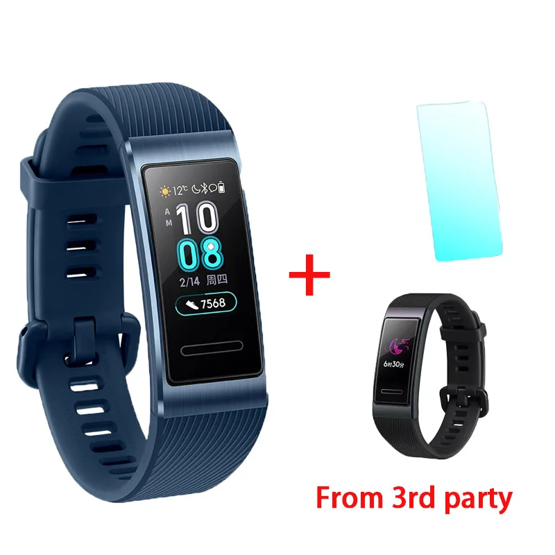 blue add black film huawei Band 3 Pro gps смарт-браслет металлический Amoled 0,95 'Полноцветный Сенсорный экран Датчик сердечного ритма датчик сна Браслет - Цвет: blue add black film