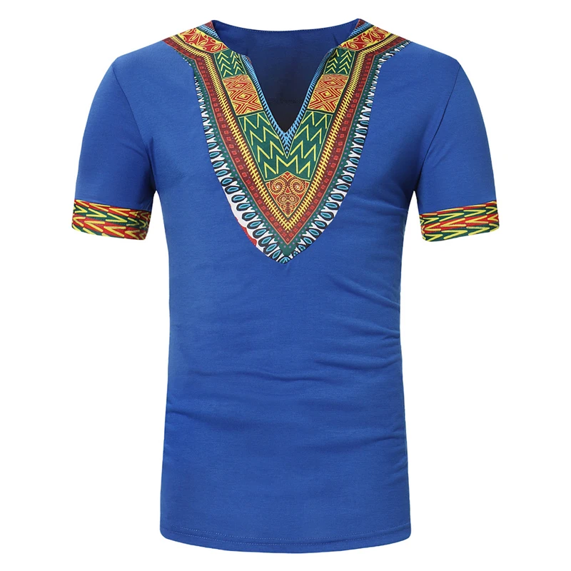 2019 Новая мужская повседневная футболка в африканском стиле с v образным вырезом и