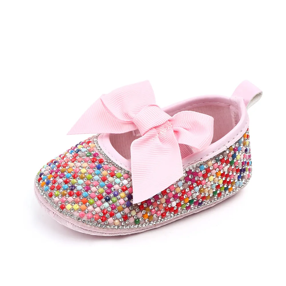 

handmade Crib shoes Girls Princess Mary Jane shoes DIY Crystal Pearl baby shoes with Soft Soled Anti-Slip Bow Shoe Footwear
