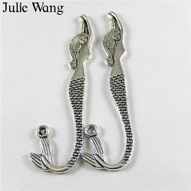 Julie Wang 10 шт. подвески в виде букмеки русалки из сплава антикварные Серебристые