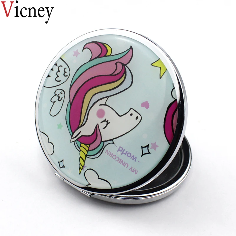 Vicney Портативное двухстороннее складное зеркало милый пигмент Unicorn с зеркальным