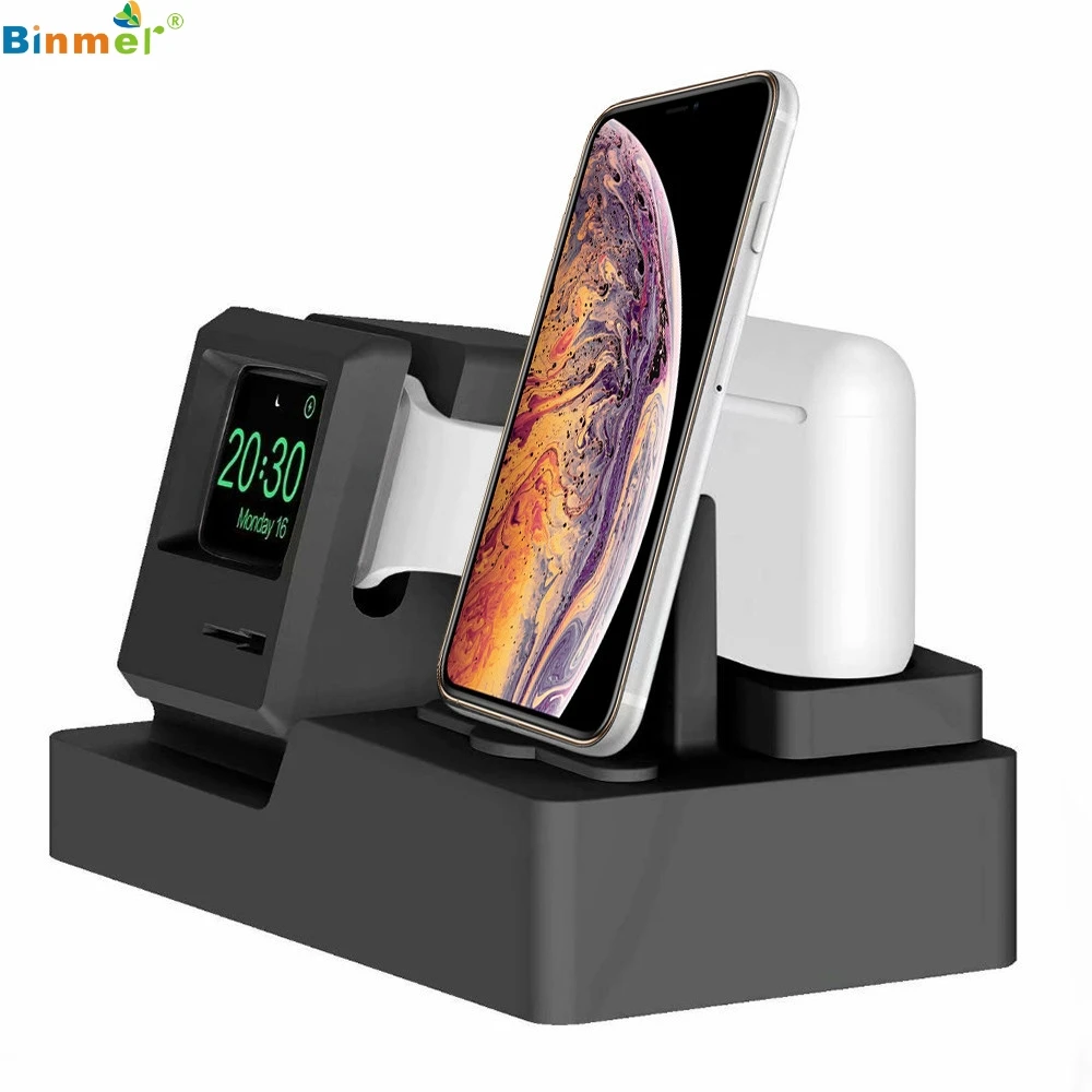Binmer Silicone smart watch charging stand 3-in-1 built-in USB port for home office unique personality charger Iphone | Электроника
