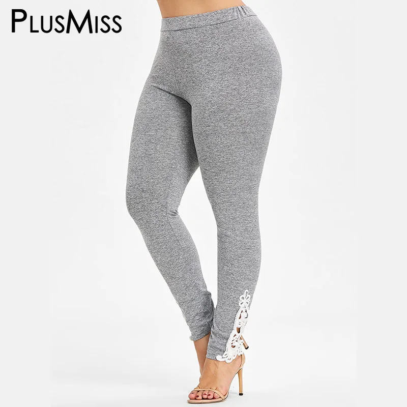 PlusMiss размера плюс 5XL Высокая талия узкие пикантные кружевные леггинсы для