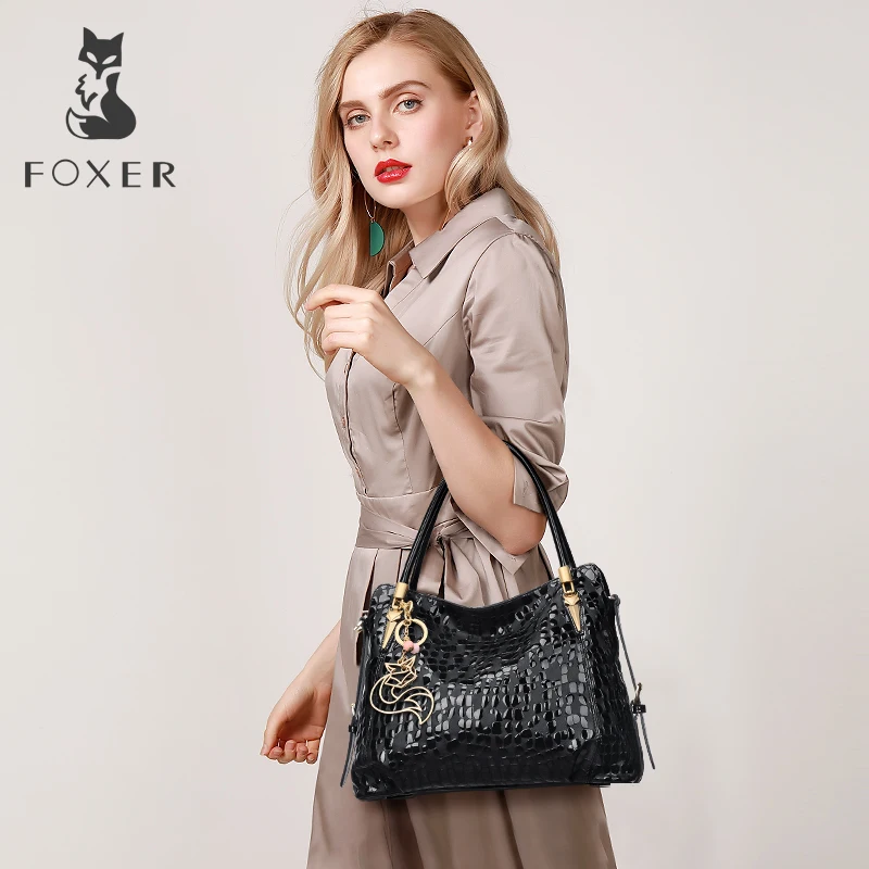 FOXER Брендовые женские сумки из натуральной кожи, однотонные сумки для женщин, высококачественные дамские сумки
