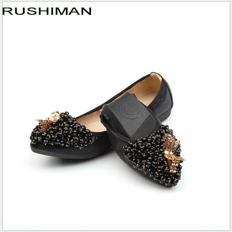 

RUSHIMAN Women Ballet Flats Spring Autumn Pointed Toe Women Shoes Women Sneakers Female Casual Shoes rhinestones Plus Big Size