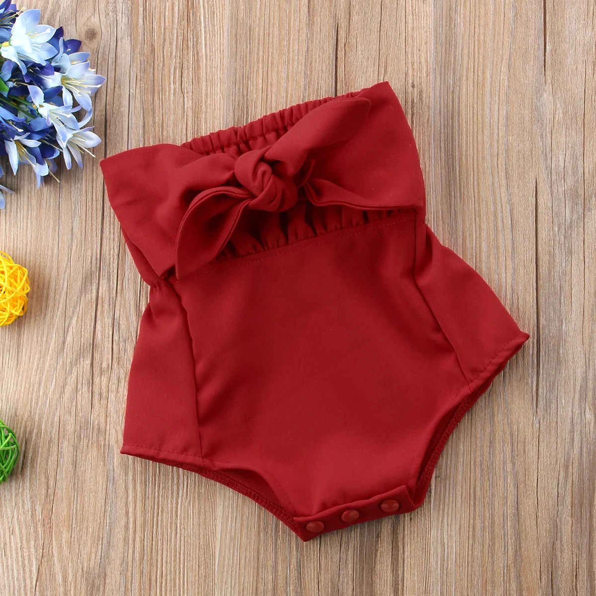 

Newborn Toddler Baby Girl Fashion Bowknot Summer Off Shoulderer Bodysuit Jumpsuit Outfit New Summer Sleeveless Solid Clothing