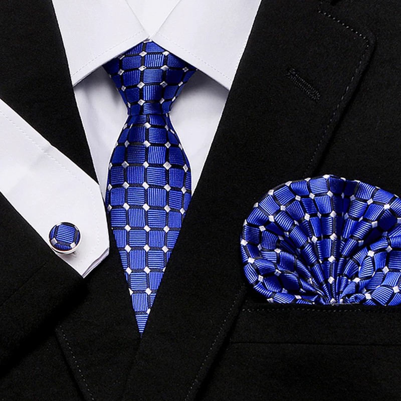 

Mens Tie Skinny Blue palid 100% Silk Classic Jacquard Woven Extra long Tie Hanky Cufflink Set For Men Formal Wedding Party