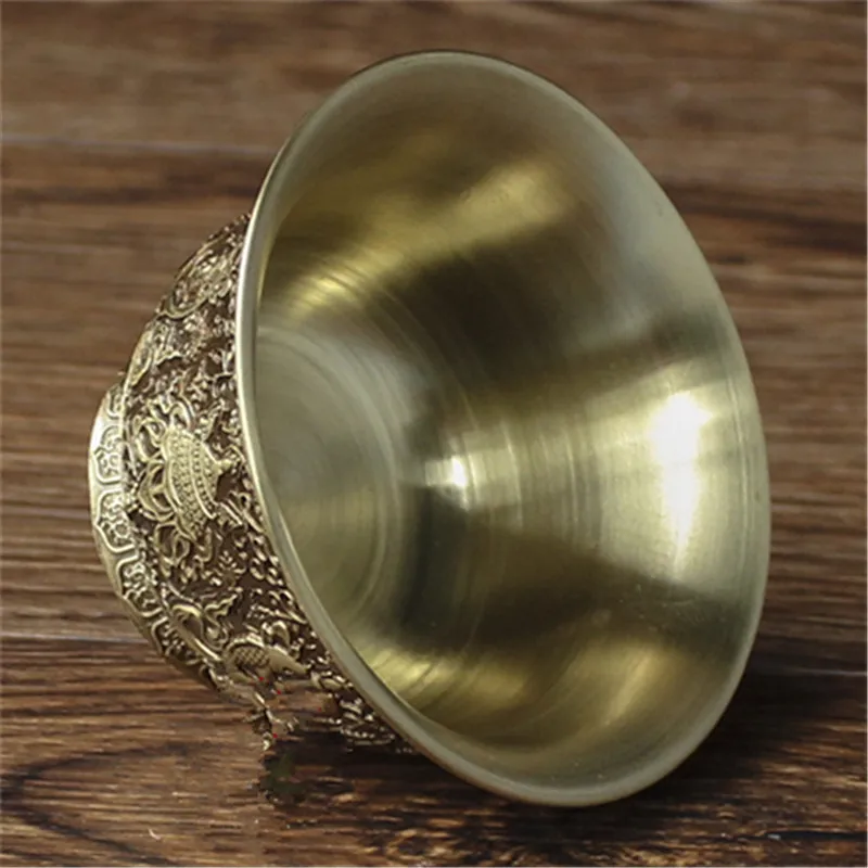 Благоприятный Изысканный тибетского Буддизм латунь вырезка высокий Кубок
