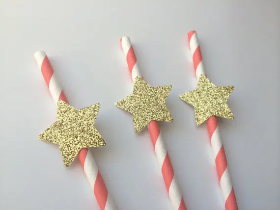 

cheap Paper Straws with Gold Glitter Stars Wedding bridal shower Bachelorette party Decoration Drinks tea party straw