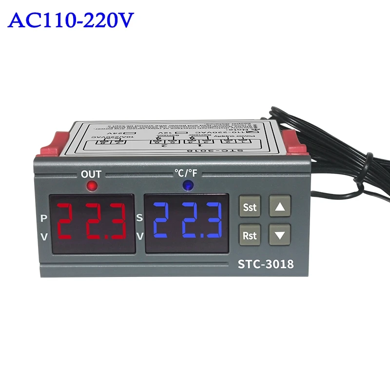 AC110V-220V STC-3018 C/F цифровой двойной термометр контроллер температуры термостат инкубатор терморегулятор - Цвет: AC110V-220V
