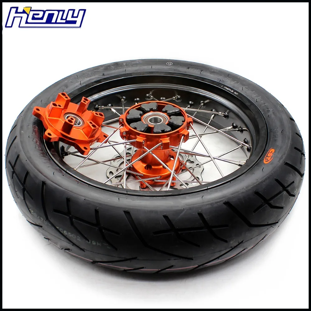 3,5/4,25 супер мото Cush приводные колеса Набор CST шины для KTM 690 SMC 2007-2011 Supermotard обод оранжевый 320 мм большие дисковые звездочки
