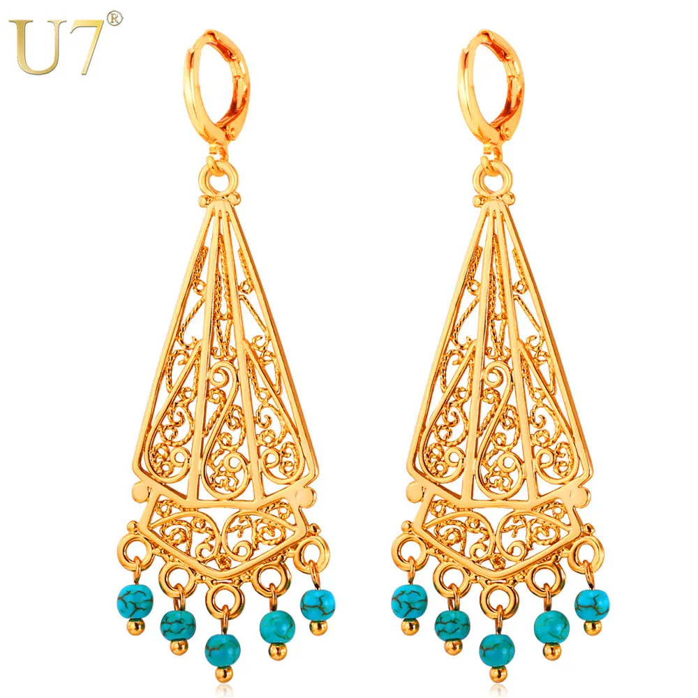 U7 Серьги С Бирюзой Для Женщин Богемия Ювелирные Изделия Позолоченные Турецкие