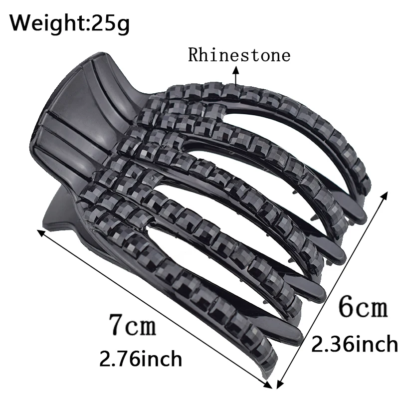 Черная заколка для волос для женщин, украшенная стразами, модная застежка для волос в виде краба, головной убор, ювелирные украшения, подарки.