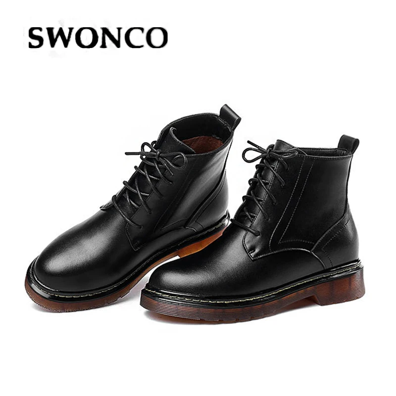 

SWONCO 43 Snow Boots Woman Black Shoes Winter Warm Wool Fur Ankle Boots For Women 2019 New Casual Shoes Female Martin Boot Black