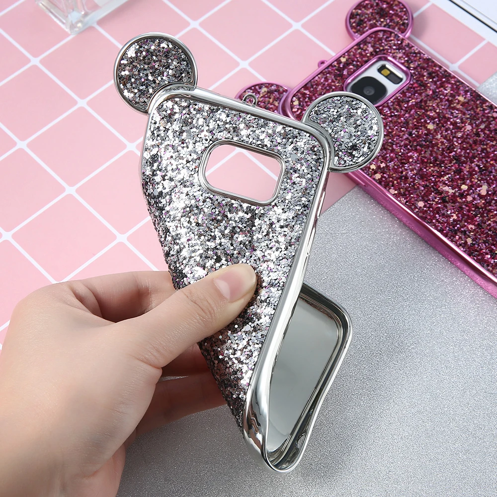 KISSCASE mickey ears Cases for Samsung Galaxy S8 Plus S7 Edge S6 with sequins TPU Covers |