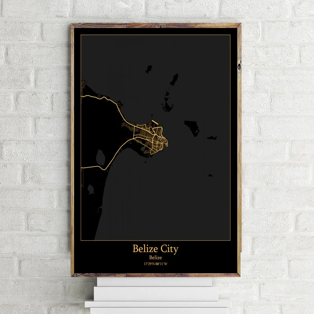 Belize city map Black and Gold City Map Modern Canvas Art Print Wall Pictures for Living Room No Frame | Дом и сад