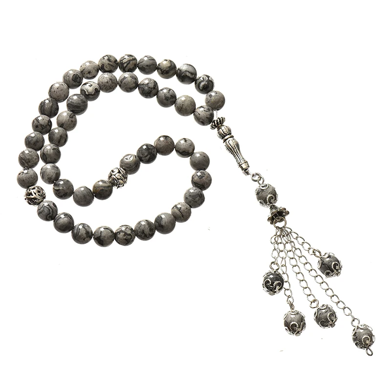Natural Mapstone 8mm Prayer Beads Islamic Muslim Tasbih Allah Rosary Meditation Bead for Men Women jewelry 16inch F006 | Украшения и