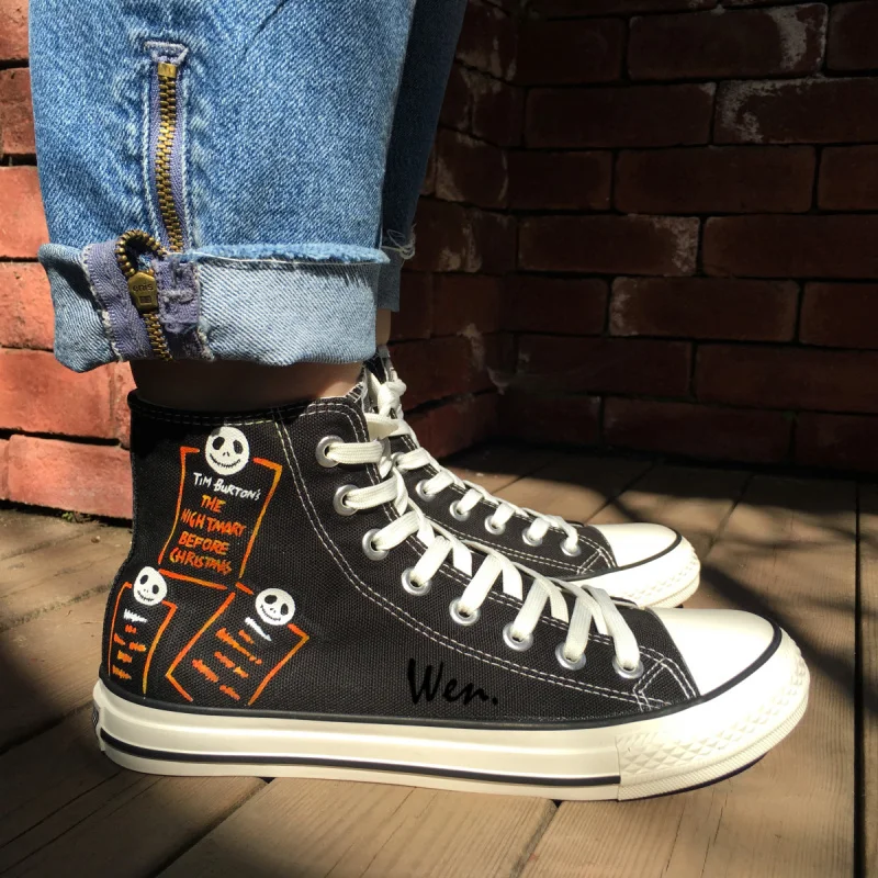

Wen Hand Painted Canvas Shoes Design Custom Nightmare Before Christmas Three Heads High Top Men Women's Canvas Sneakers