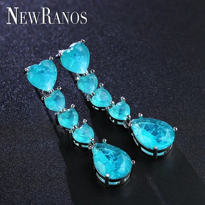 blue-white plated Newranos, длинные висячие серьги, любовь, сердце, сплав, камень, серьги, Винтажные висячие серьги, массивное ювелирное изделие, женский подарок EFX0031012 - Окраска металла: blue-white plated