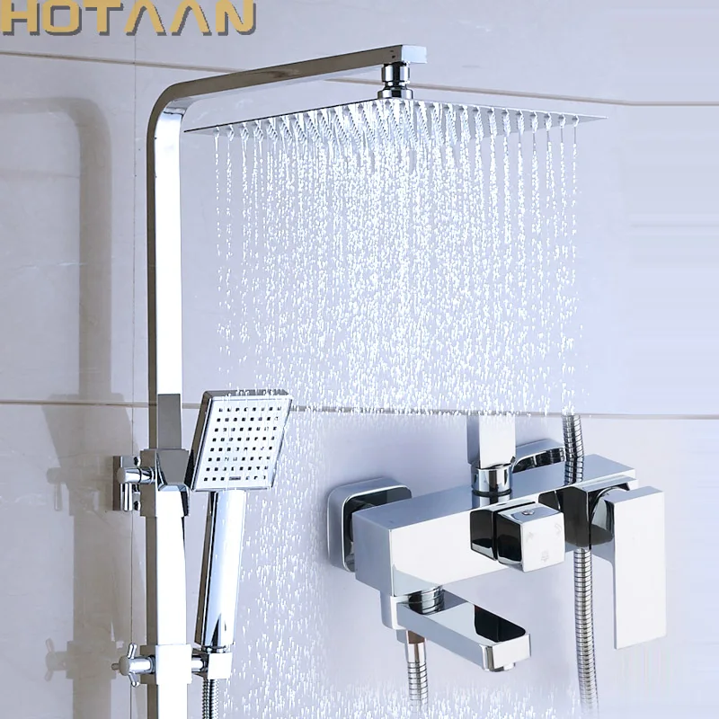 

Shower Set. Chrome Finish Brass Made Shower Set.Bathroom 3 Function Shower Faucet. 12 Inch Rain Shower Head Tub Mixer Faucet