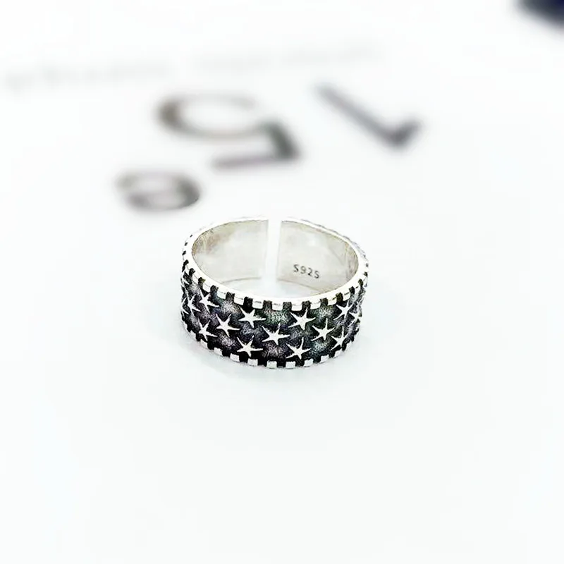 Кольца для женщин черная звезда тайские регулируемые (12 # 16 #) кольца корейский