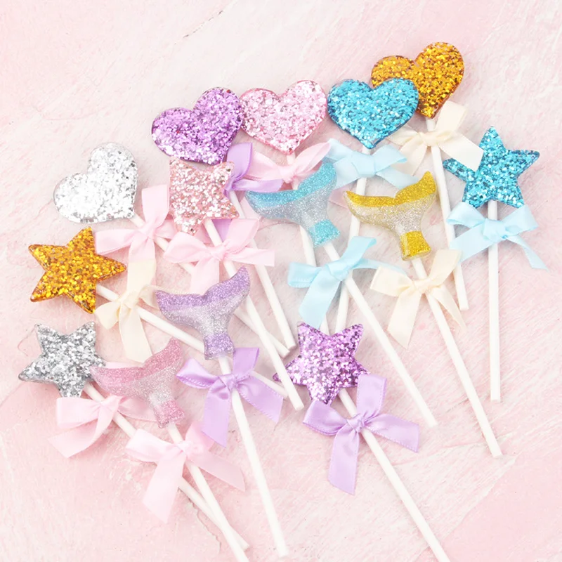 3 шт./лот блестки хвост русалки сердце звезда торт Топпер украшение на день