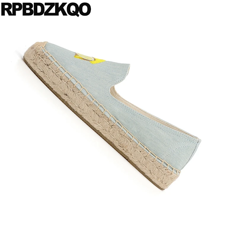 Breathable Loafers Straw Jeans Embroidered Denim Large Size Plain Canvas Shoes Beautiful Flats Espadrilles Chinese Women Hemp | Обувь