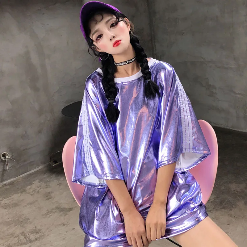 2018 Новый Для женщин Harajuku футболки свободные хип хоп топы Sweet Girl фиолетовый
