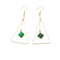 square green blue white black stone stick triangle pendant clip hook golden dangle earrings drop earrings for women