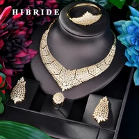 hibride famous luxury shinning gold color women wedding naija bridal cubic zirconia necklace dubai dress jewelry set n 818
