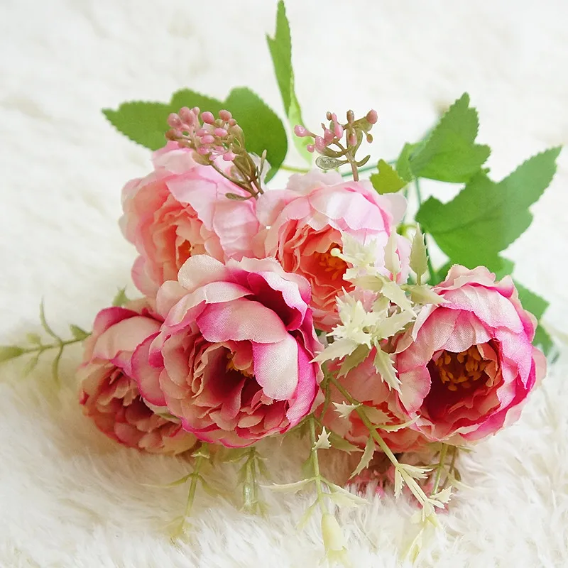 dark pink Искусственные peonys розы Шелковые цветы Красивые Флорес Искусственные цветы вечерние украшения дома mariage поддельные пионы - Цвет: dark pink