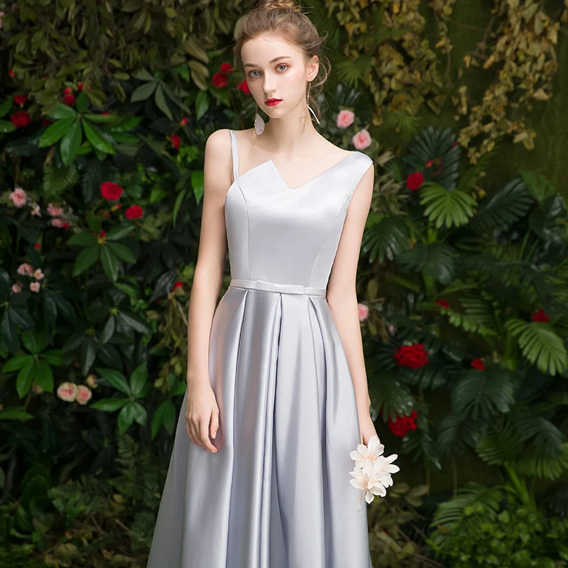 Girl Women Princess Satin Grey Party Dresses New Marriage Sister Group Girls Gray Bride sister Dress Bridesmaid Prom Gown | Женская