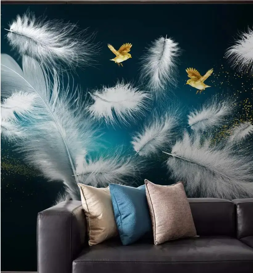 Simple dreamy feather bird background wall decorative painting modern living room wallpapers | Обустройство дома