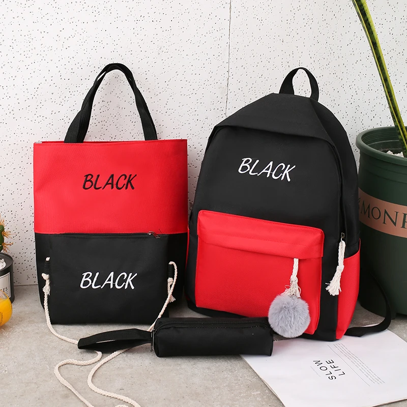 pink letter embroidery patchwork backpack womens backpack canvas bag shoulder school bags for girls ladies backpack purse set