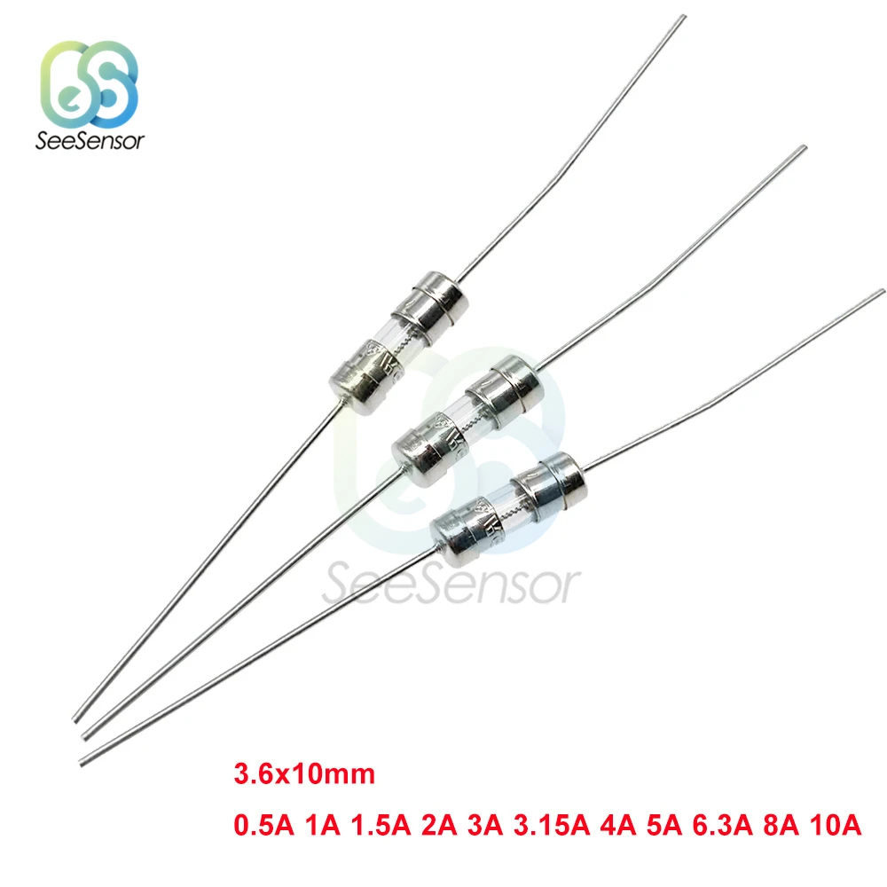 

110pcs/lot 3.6*10 Fast-blow Glass Tube Fuse Fast Break With pin 3.6x10mm 0.5A 1A 1.5A 2A 3A 3.15A 4A 5A 6.3A 8A 10A AMP 250V