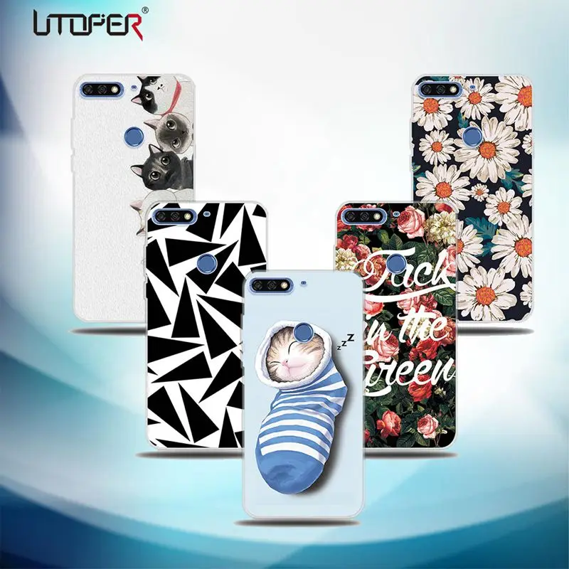 UTOPER Coque для huawei Honor 7C случае Silisone Мягкие TPU милый кот чехол телефона наслаждаться 8
