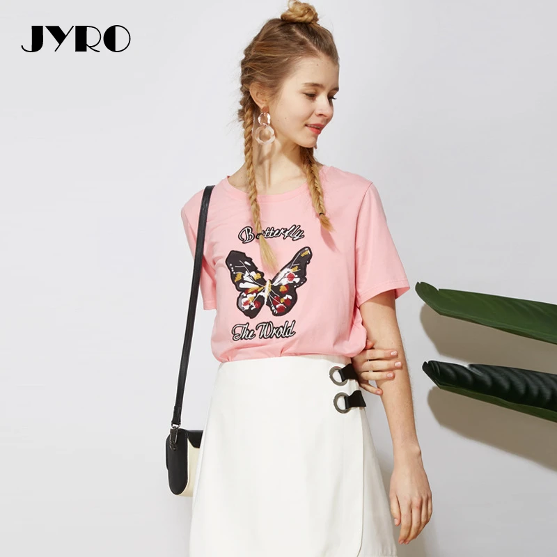 JYRO Summer Tops for Women 2018Korean Fashion Loose Thin Round Neck Short Sleeve T ShirtLetter Embroidery Joker Shirt | Женская одежда