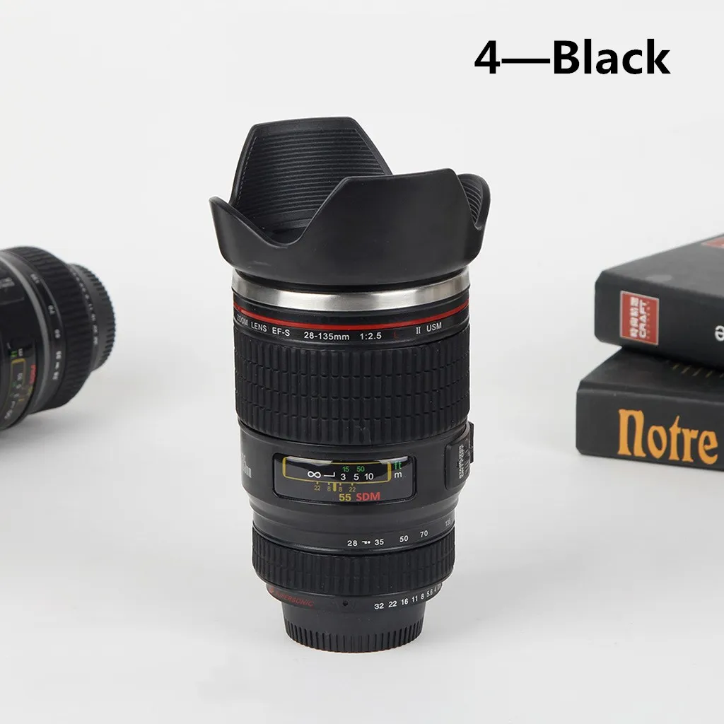4-Black 5 стилей, креативные термосы из нержавеющей стали для камеры, кофейные кружки для путешествий, чашки для воды, чая, объектив, кружка для друга, подарок, Прямая поставка - Цвет: 4-Black
