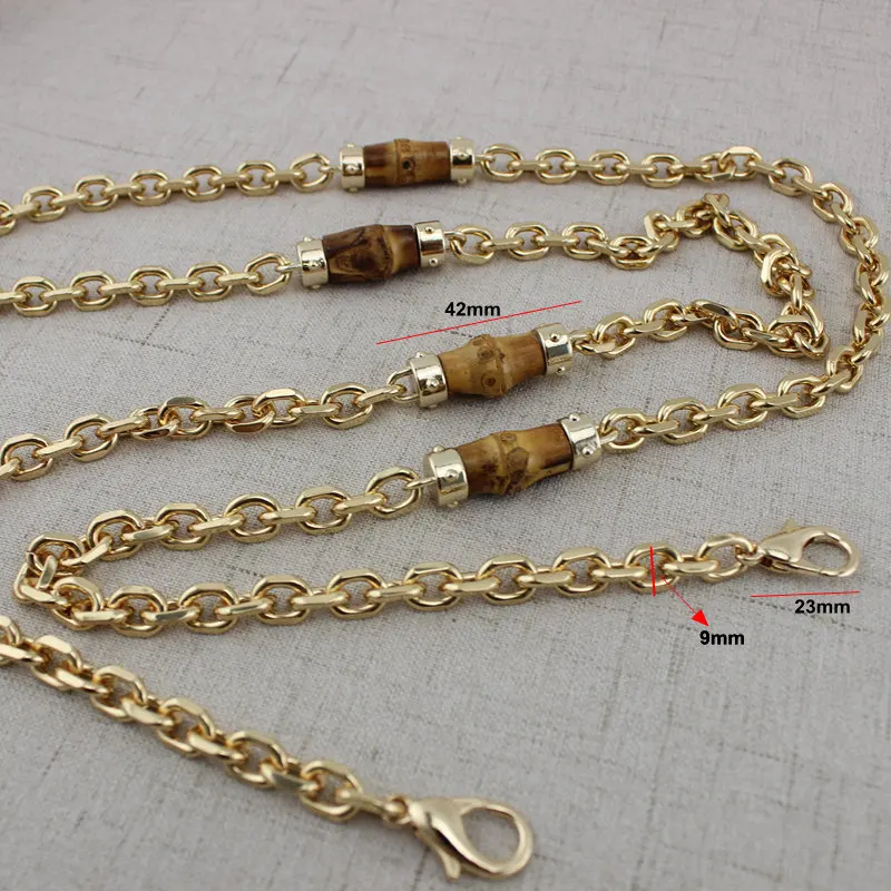 120cm gold Chain 1pc 10X9 см натуральные бамбуковые ручки для замены сумок, ретро ручная вязаная сумка, бамбуковые цепи для сумок - Цвет: 120cm gold Chain 1pc