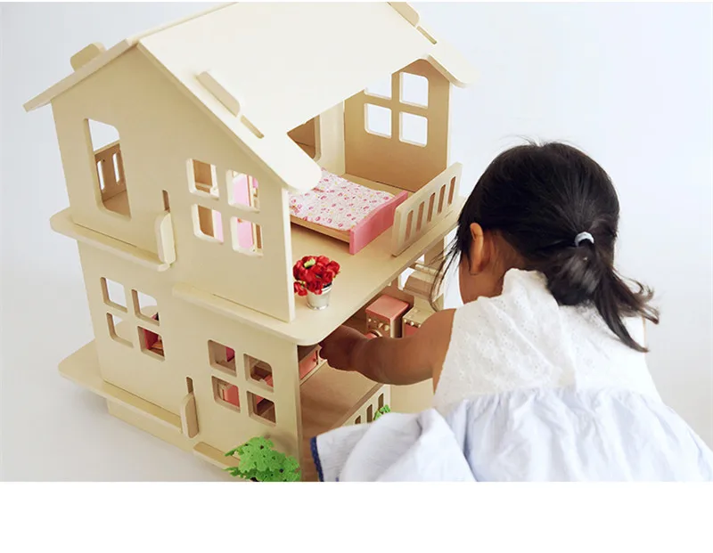 Кукольный дом миниатюрная мебель 3D Деревянный кукольный домик DIY игрушки большой замок для детей подарки на день рождения ручной работы