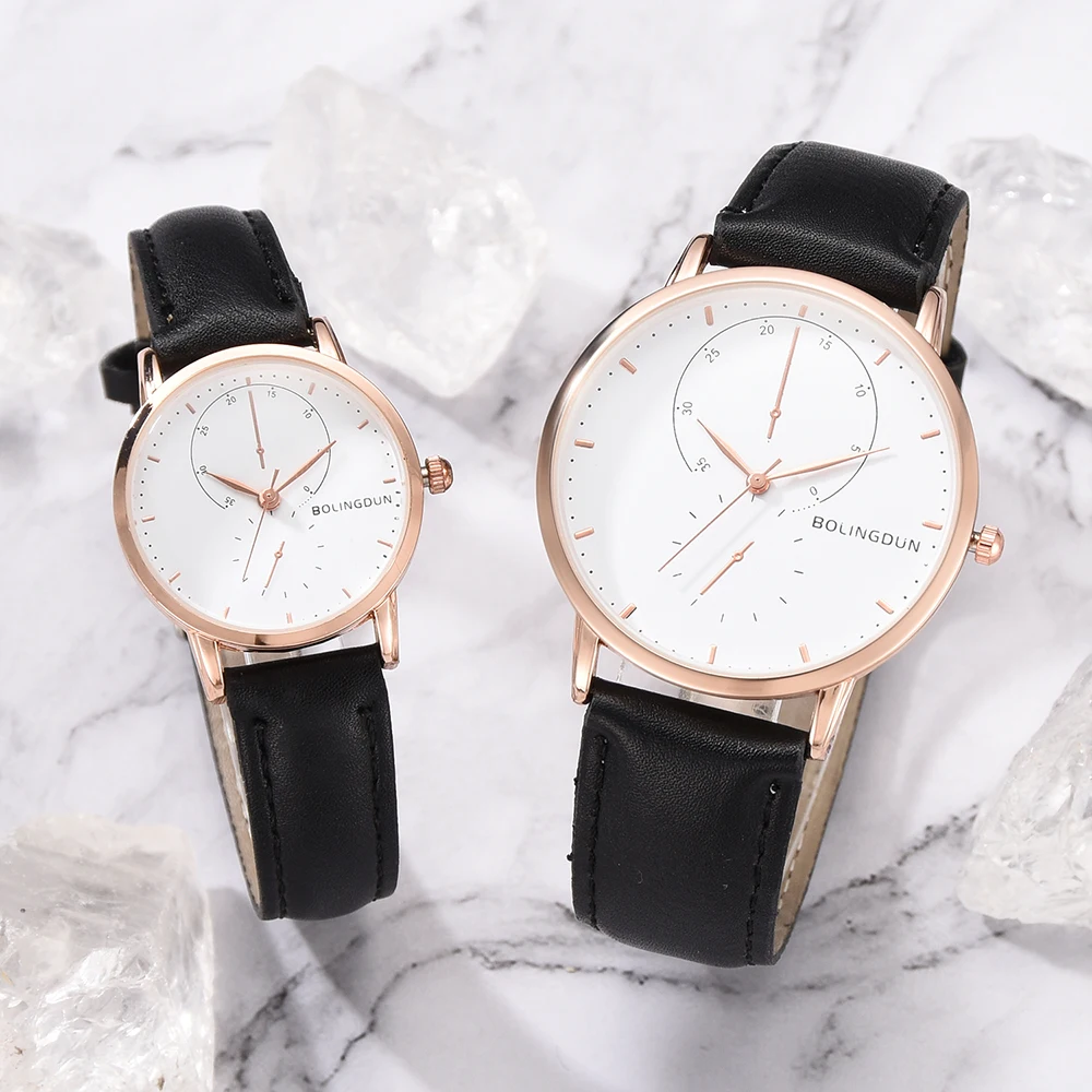 Модные часы для влюбленных мужчин и женщин повседневные с кожаным ремешком