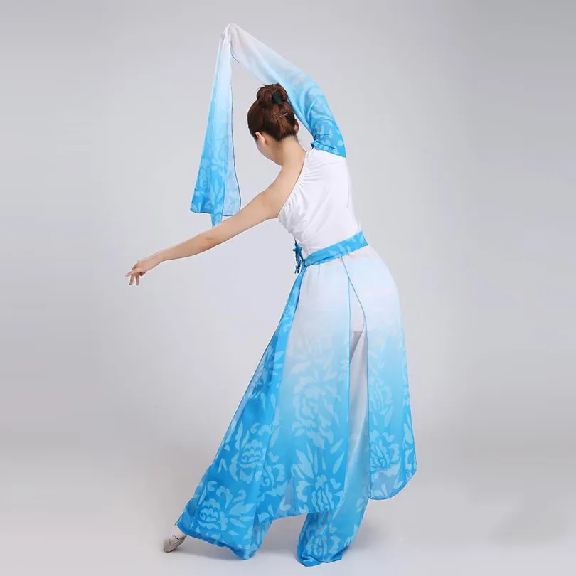 Женский синий поэтический костюм с водными рукавами Китайская классическая