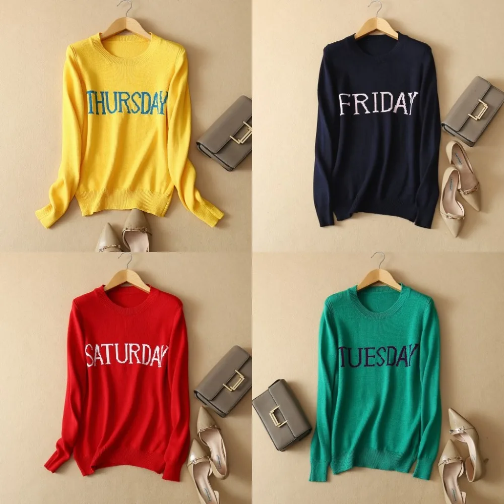 2019 Fashion Week Women Sweater Chic Knitting Jumper Monday Tuesday Wednesday Thursday Friday Saturday Sunday knitwear Pullover | Женская